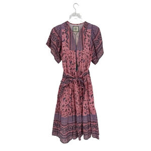 Bell by Alicia Bell Flutter Sleeve Midi Dress in Pink Purple Paisley Print XS